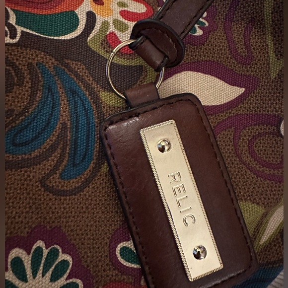 Relic Brand by FOSSIL Brown Floral Fabric Shoulder Bag with Brown Trim - Picture 4 of 10